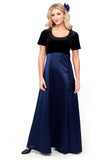 NEW! NEELA (Style #2693) - Velvet Scoop Neck, Short Sleeve Dress with Navy Skirt