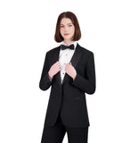 737L - White Lay-Down Collar Pleated Tuxedo Shirt - Ladies