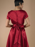 SARAH (Style #203) - Sweetheart Neck, Short Sleeve Satin Dress